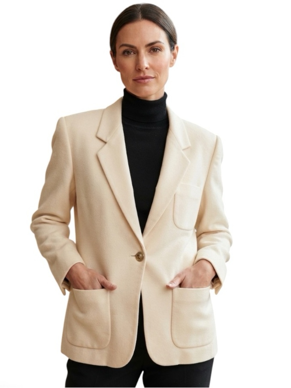Vintage Lynn Greene for Richard Neal Cream Wool Blend Blazer Jacket Sz 6